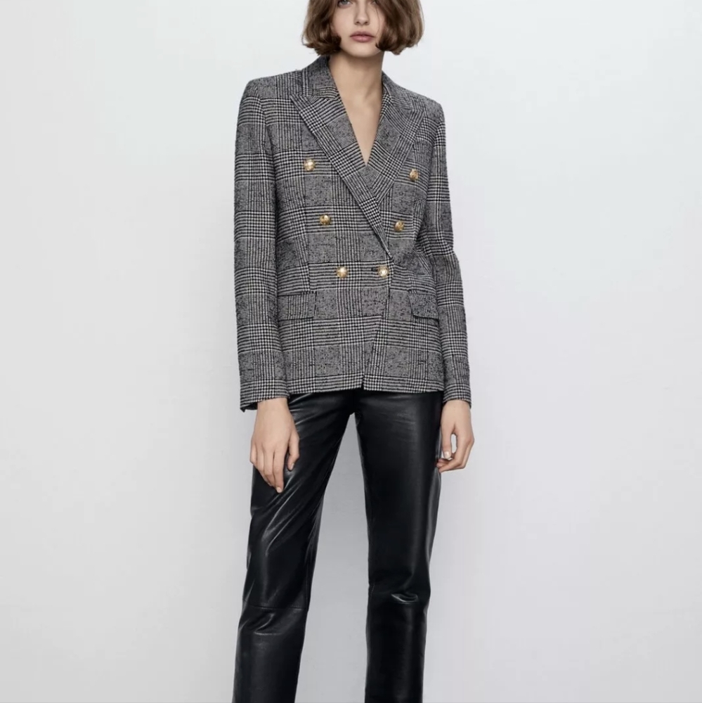 Zara Women Plaid Double Breasted Check Blazer 2238/458, worn once